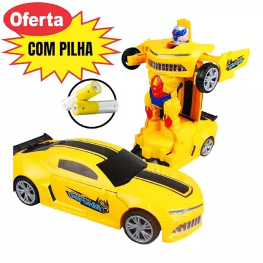 🚗🤖 TransformBot™ – Carrinho Robô 2 em 1 com Luz e Som Automáticos