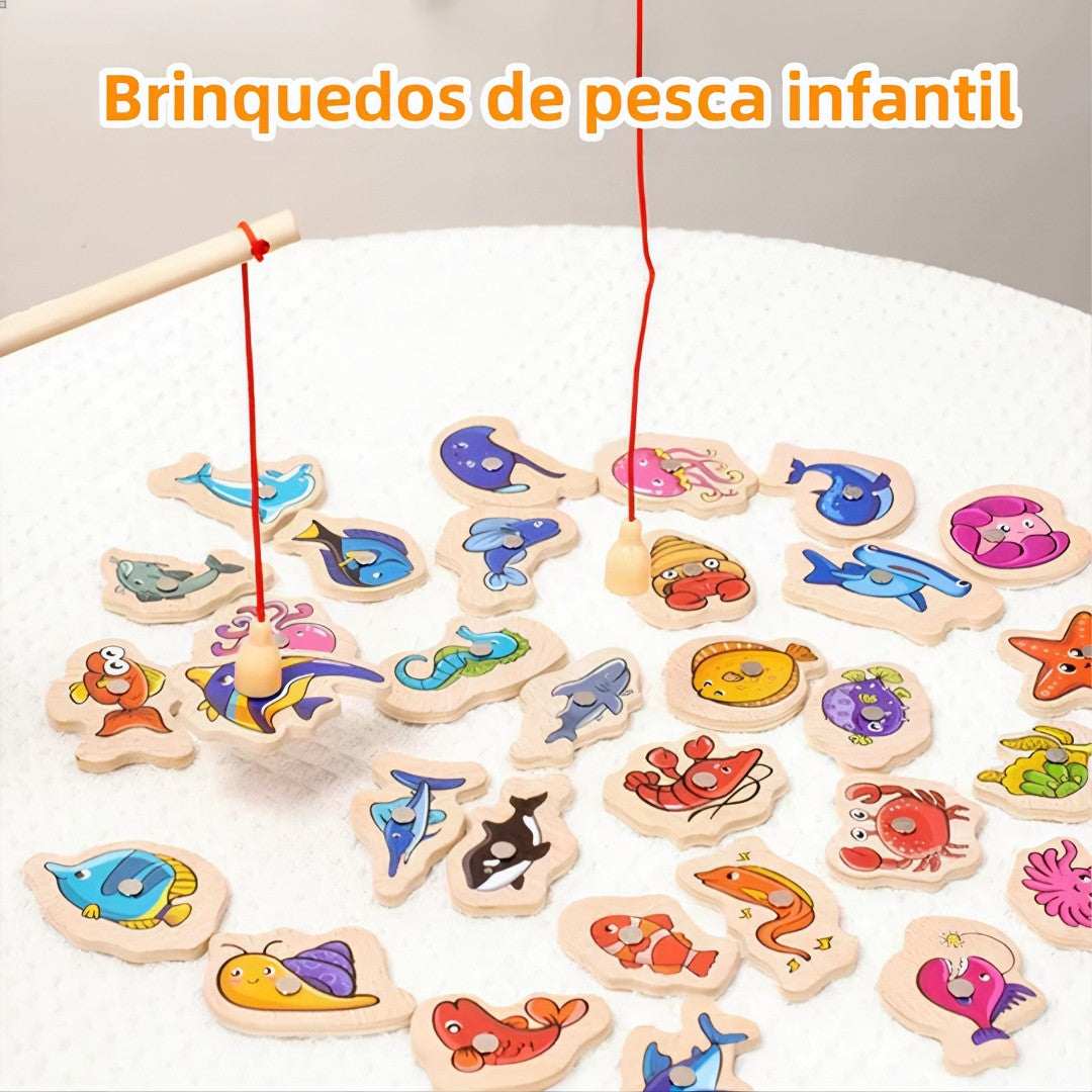 MagniFishing Play™ – Jogo de Pescaria Magnética Montessori em Madeira (Até 54 Peças)