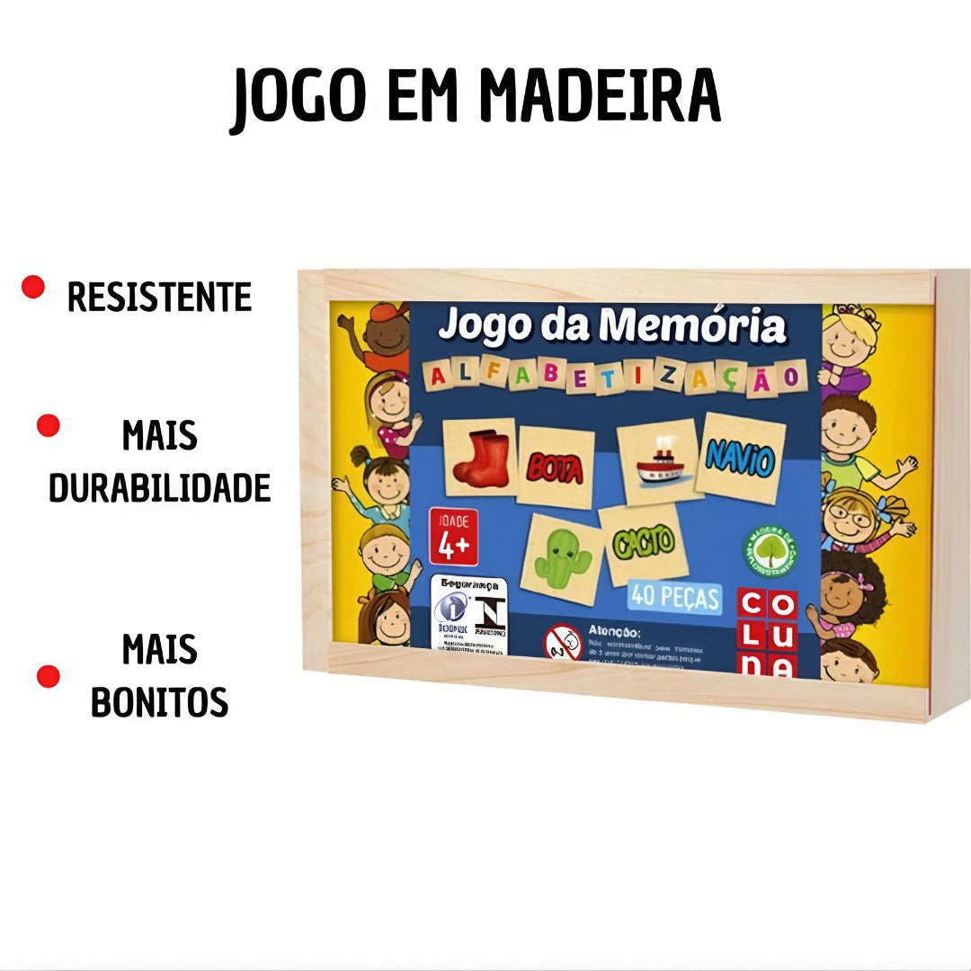 🎲 MemoKids™ – Jogo da Memória Pedagógico em Madeira