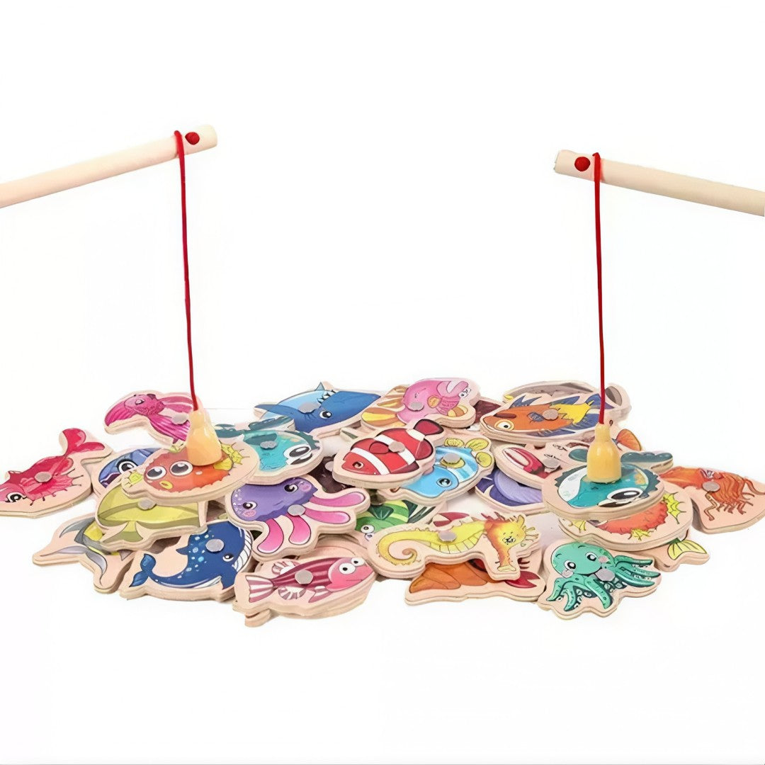 MagniFishing Play™ – Jogo de Pescaria Magnética Montessori em Madeira (Até 54 Peças)