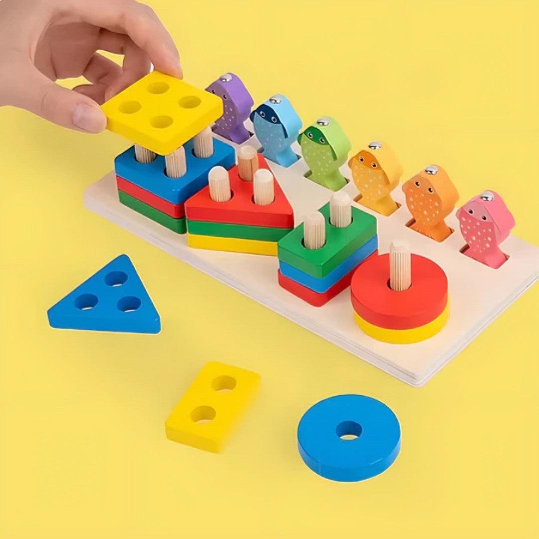 Brinquedo Educativo de Encaixe Madeira Pega Peixe - Montessori