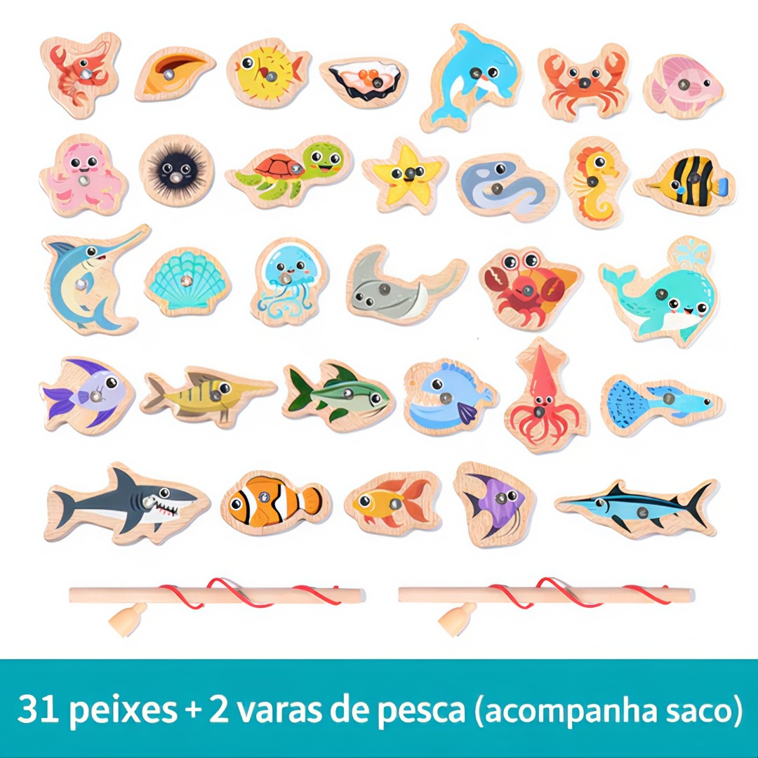 MagniFishing Play™ – Jogo de Pescaria Magnética Montessori em Madeira (Até 54 Peças)