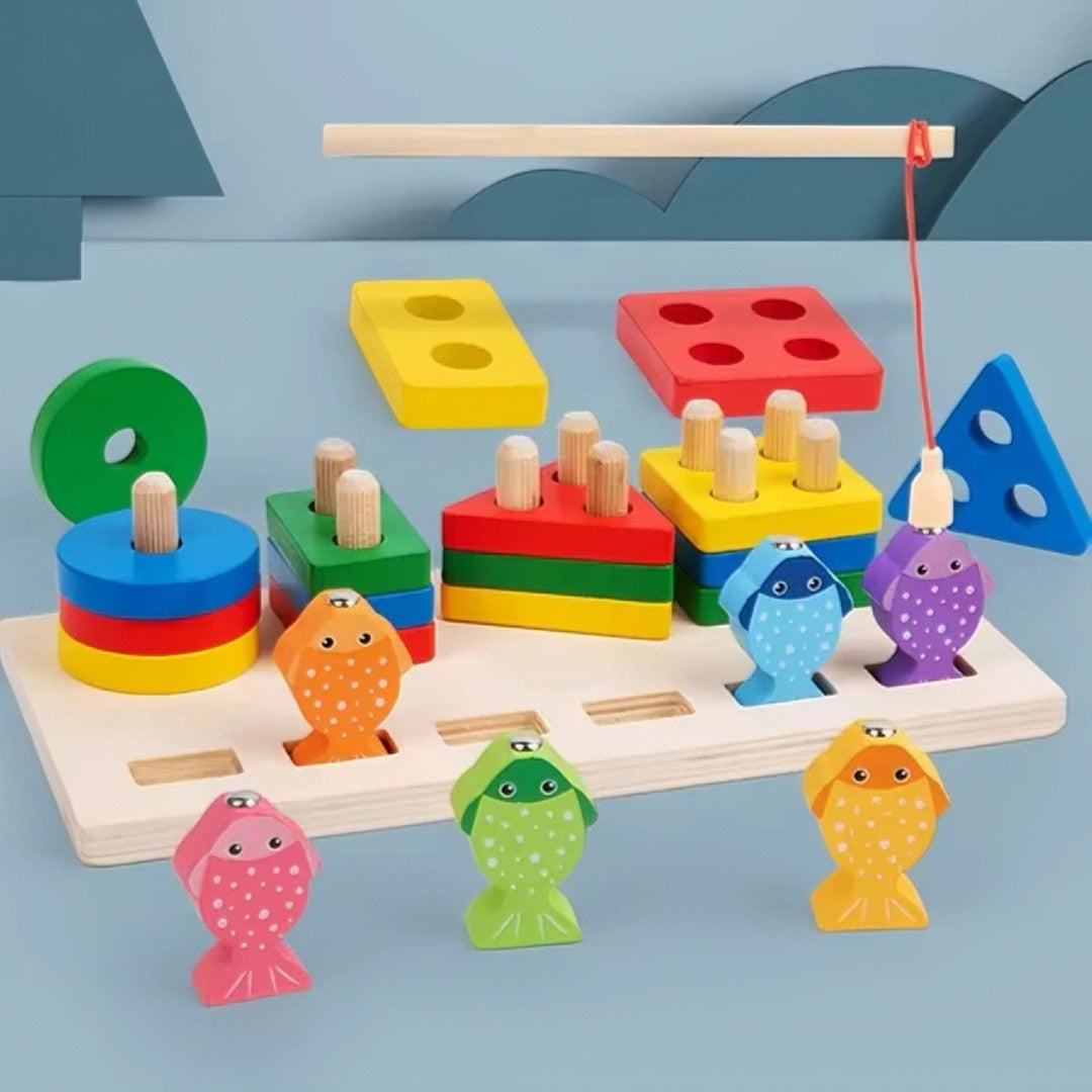 Brinquedo Educativo de Encaixe Madeira Pega Peixe - Montessori
