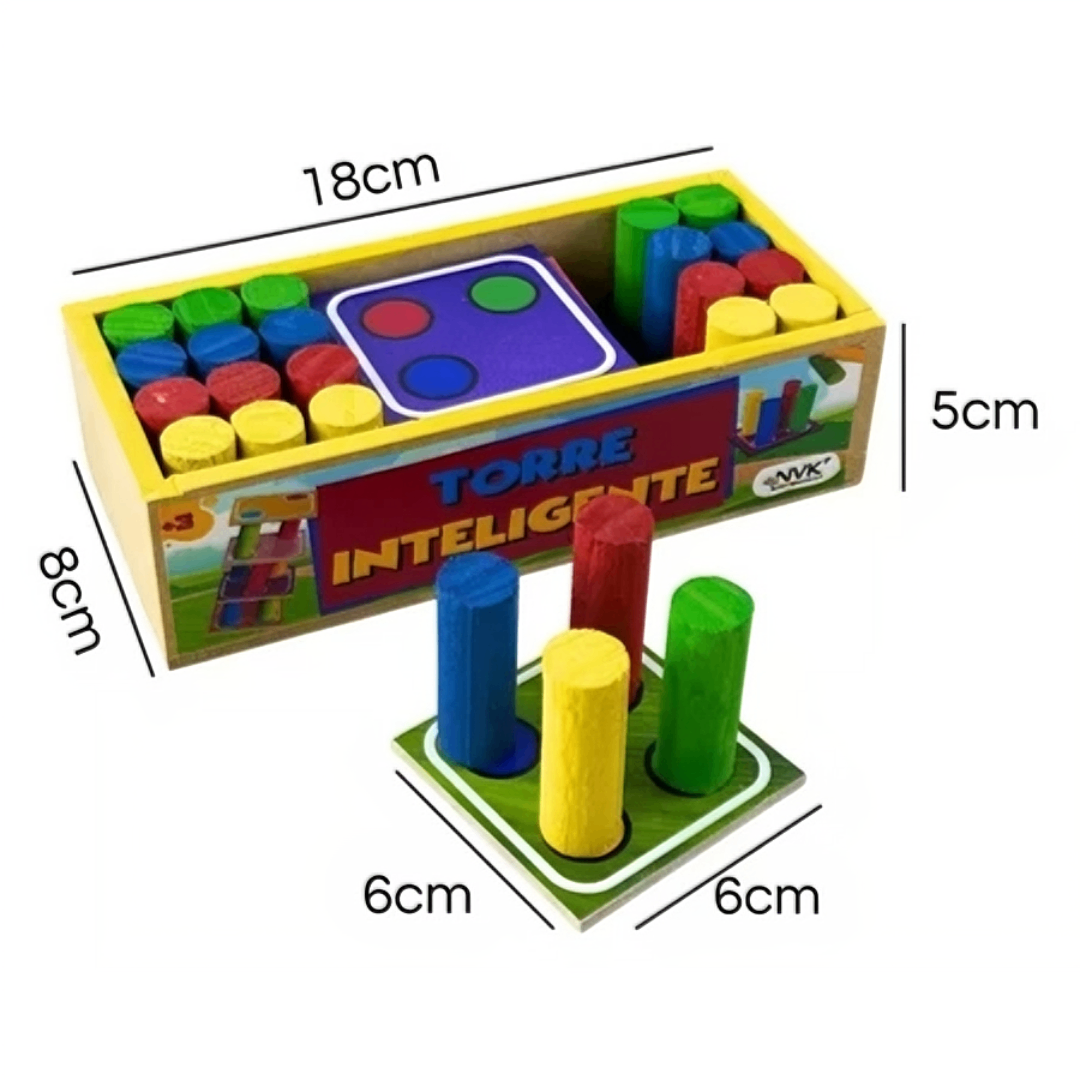 TorreSmart™ – Torre Educativa de Madeira 32 Peças (Brinquedo Pedagógico)