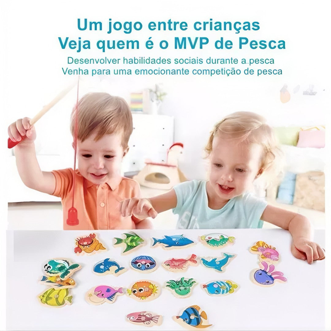 MagniFishing Play™ – Jogo de Pescaria Magnética Montessori em Madeira (Até 54 Peças)